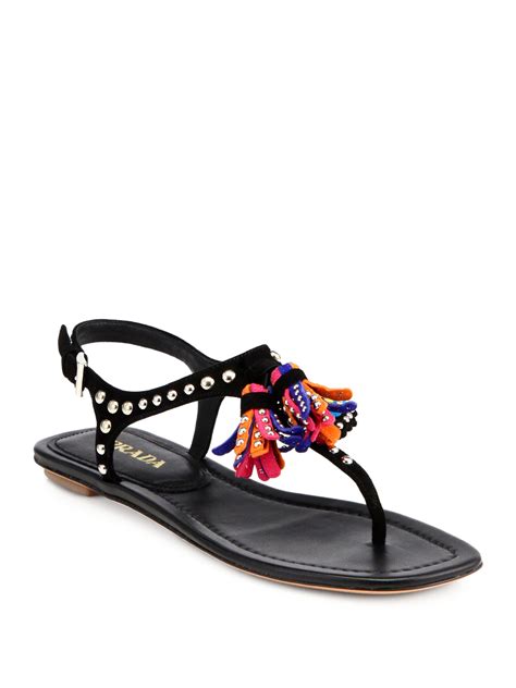 prada studded suede sandals|prada flat sandals.